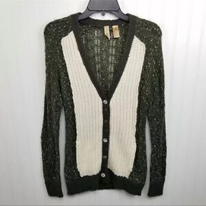 BKE Buckle Womens Size Medium Green Brown & White Knit Long Sleeve Cardigan